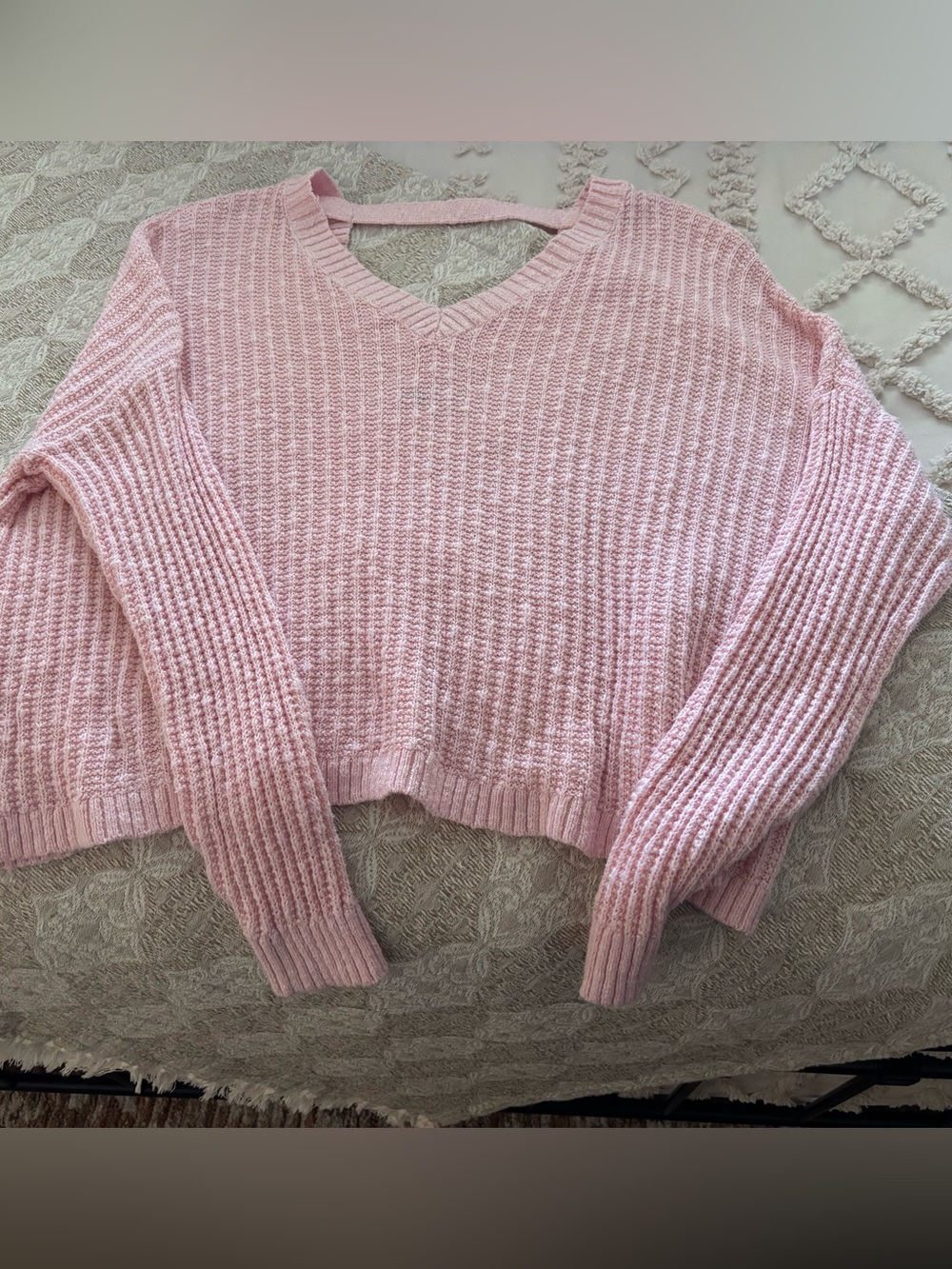 Hollister Pastel Pink V-Neck Cropped Ribbed Sweater